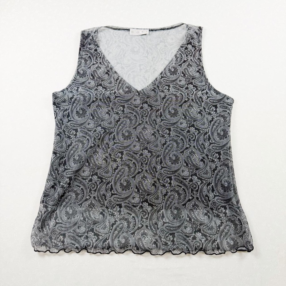 Dori Black & Gray Paisley Mesh Tank Top — Best Size S 🖤